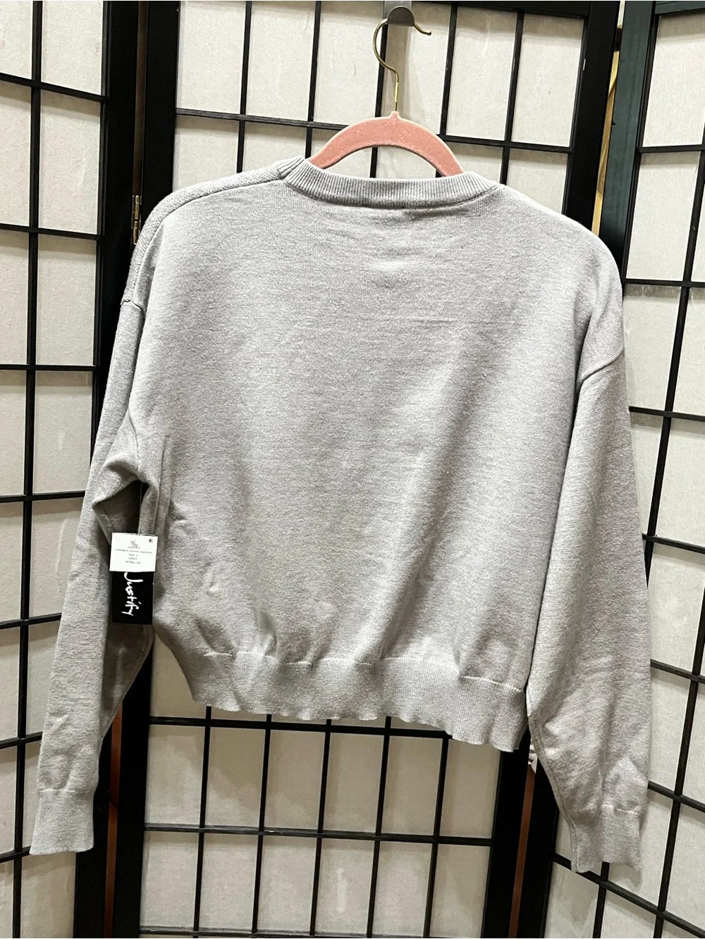Justify Gray Sweater with Blue Bow Puppy Motif women SIZE S